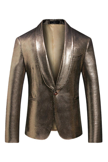 Golden Metallic Shawl Lapel Men's Prom Blazer